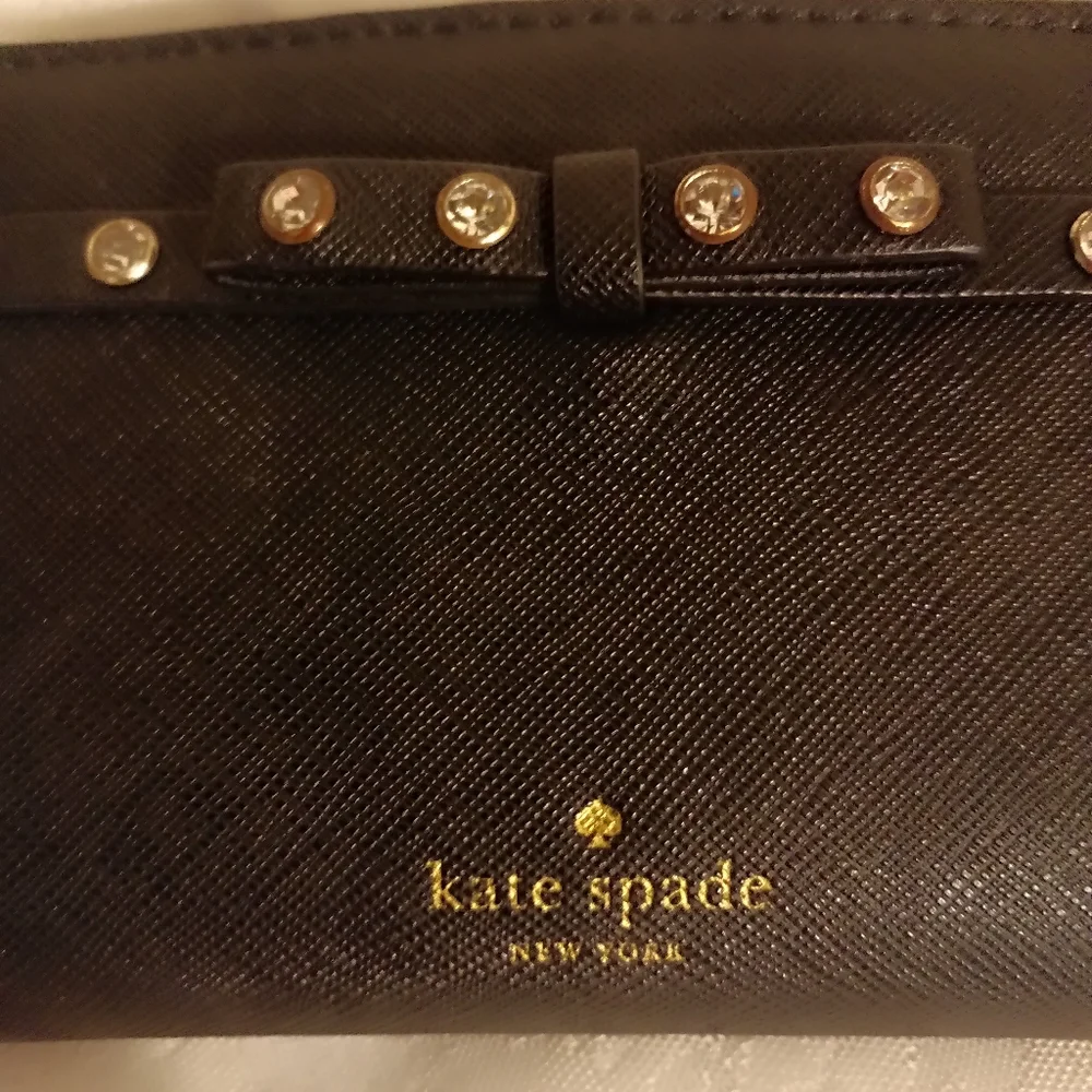 Kate spade Jeweled laurel Way black leather clutch wallet
